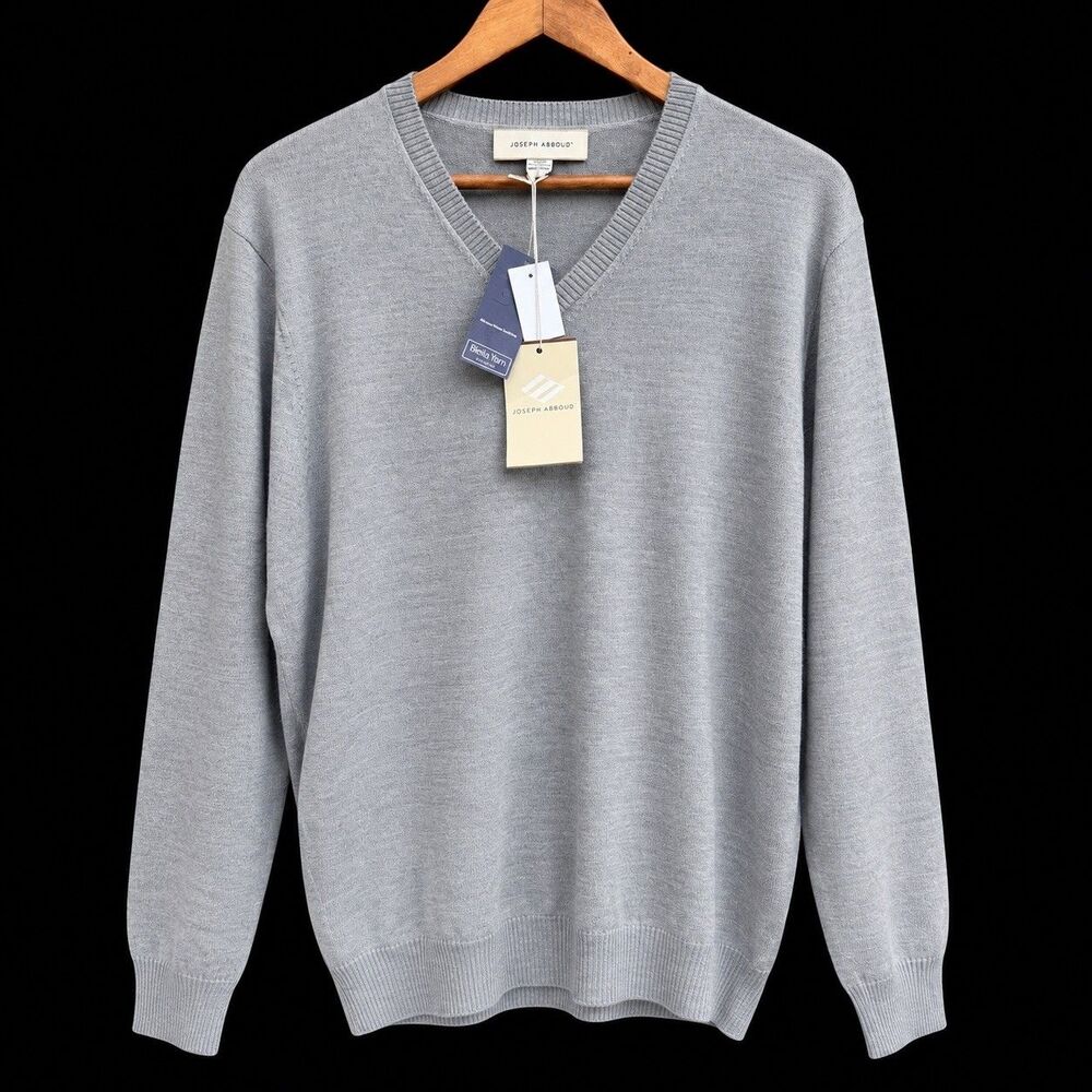 Joseph Abboud Men’s V-Neck Sweater XXL 100% Merino Wool Light Gray NWT Pullover